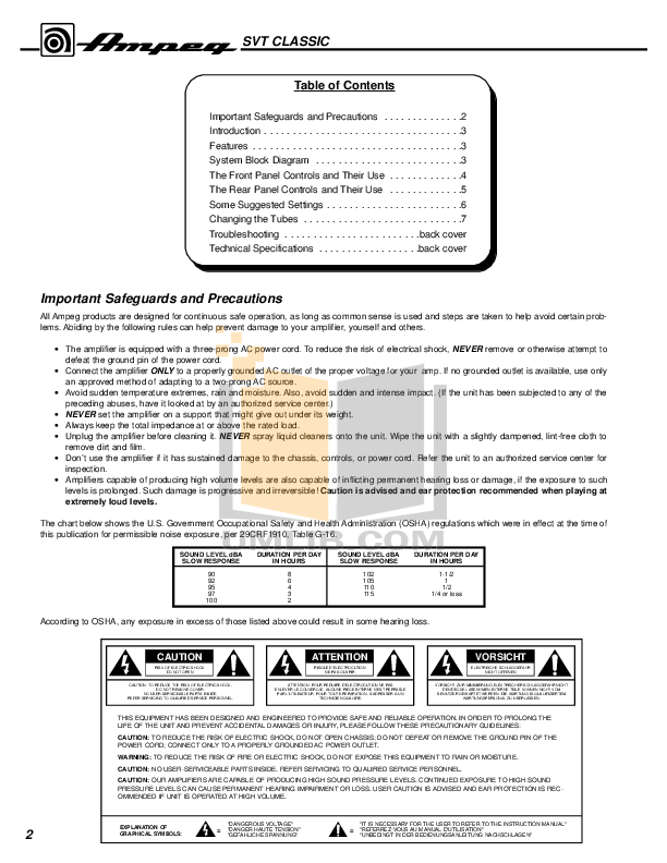PDF manual for Ampeg Amp SVT-2 PRO